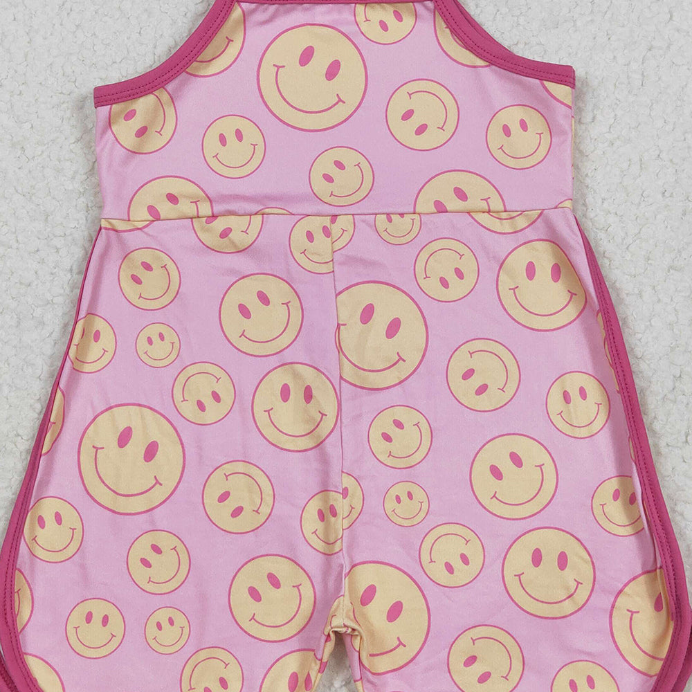 7.06 SR3083 RTS NO MOQ Baby Girls Summer Jumpsuits Baby Girls Pink Strap Smiles Pockets Jumpsuits