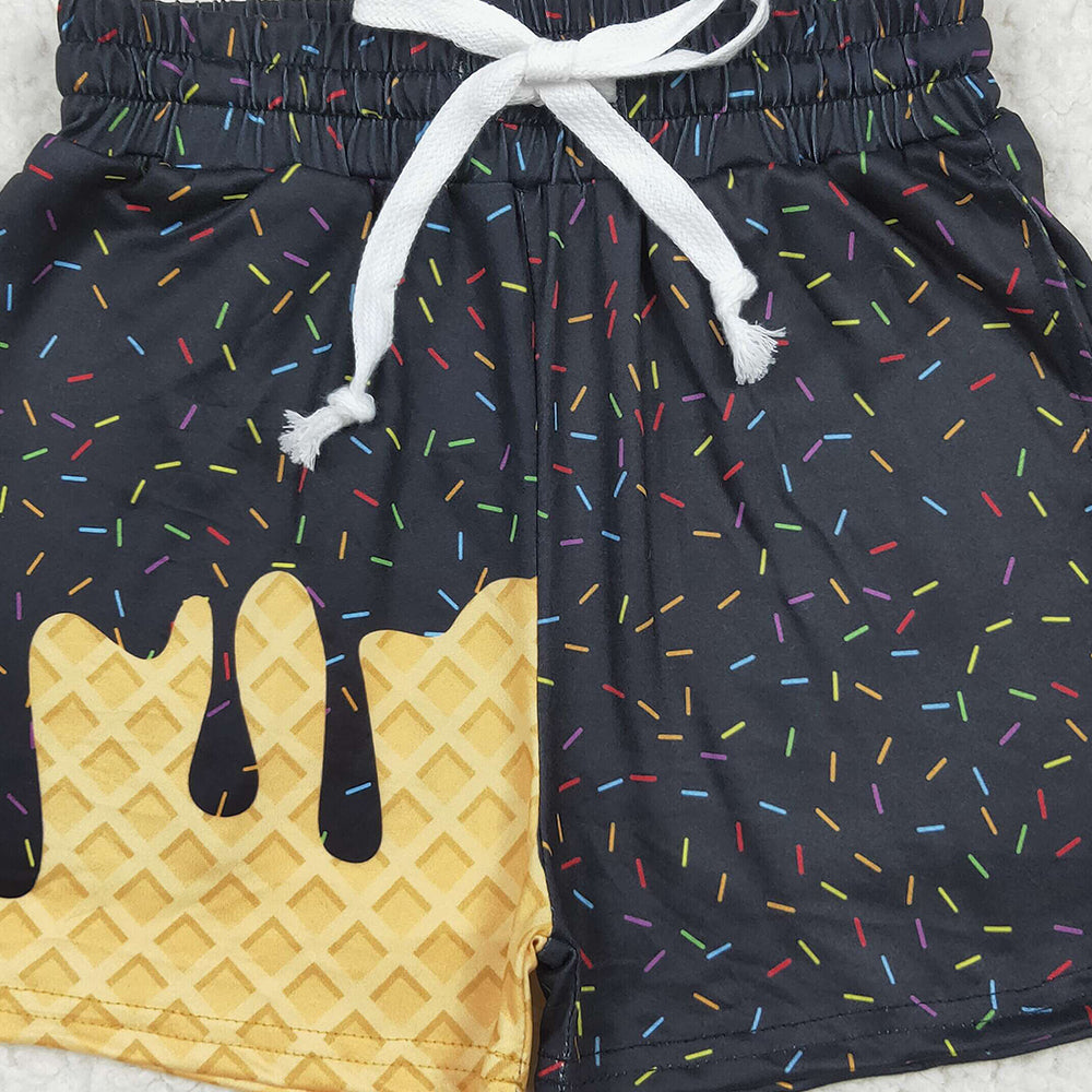 USA Shop (in stock)SS0624 Baby Girls Summer Shorts Baby Girls Black Ice Cream Drip Summer Shorts Bottoms