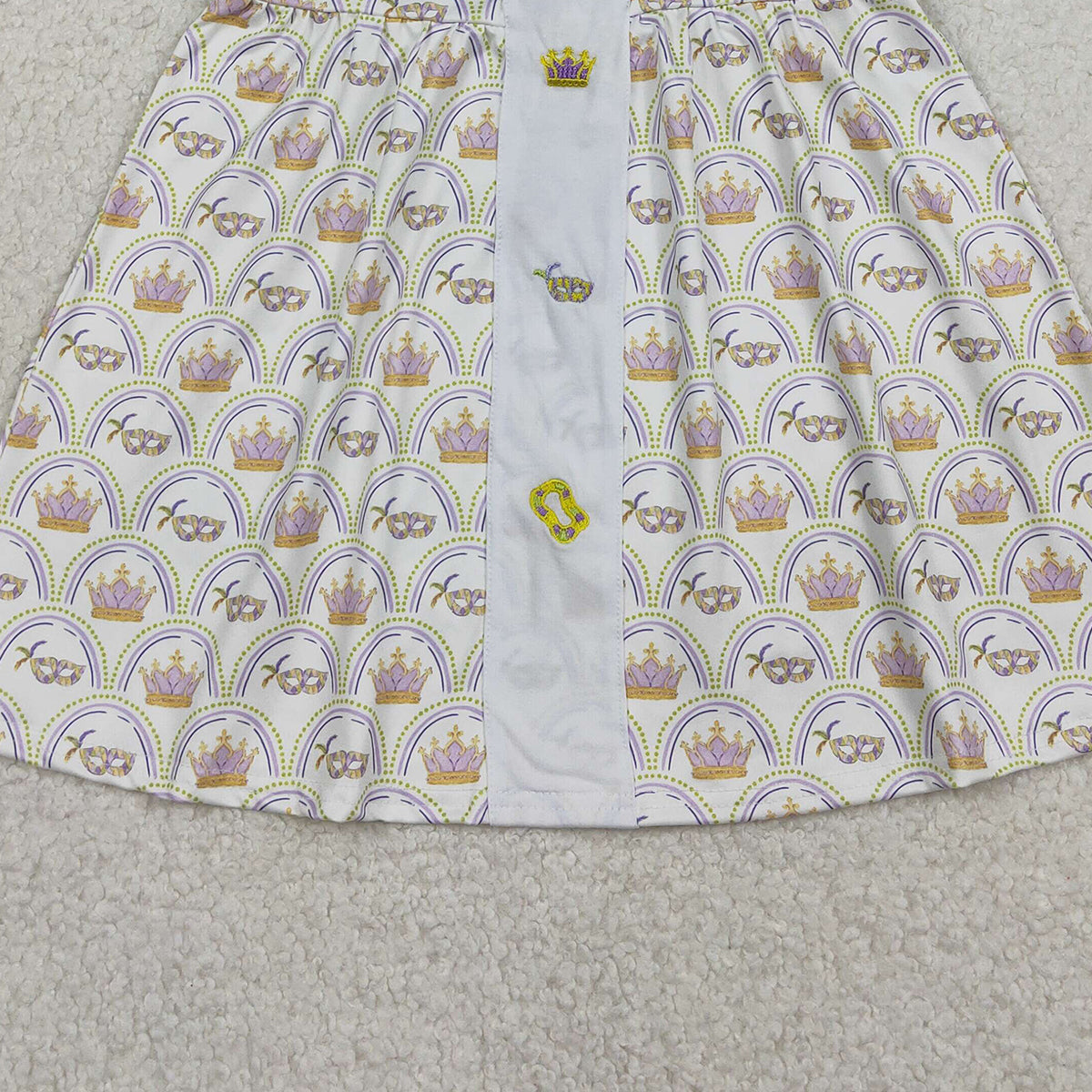 1.6 RTS NO MOQ （In stock）GSD2891 Embroidery Crowns Masks Baby Girls Mardigras Collar Checked Knee Length Dresses