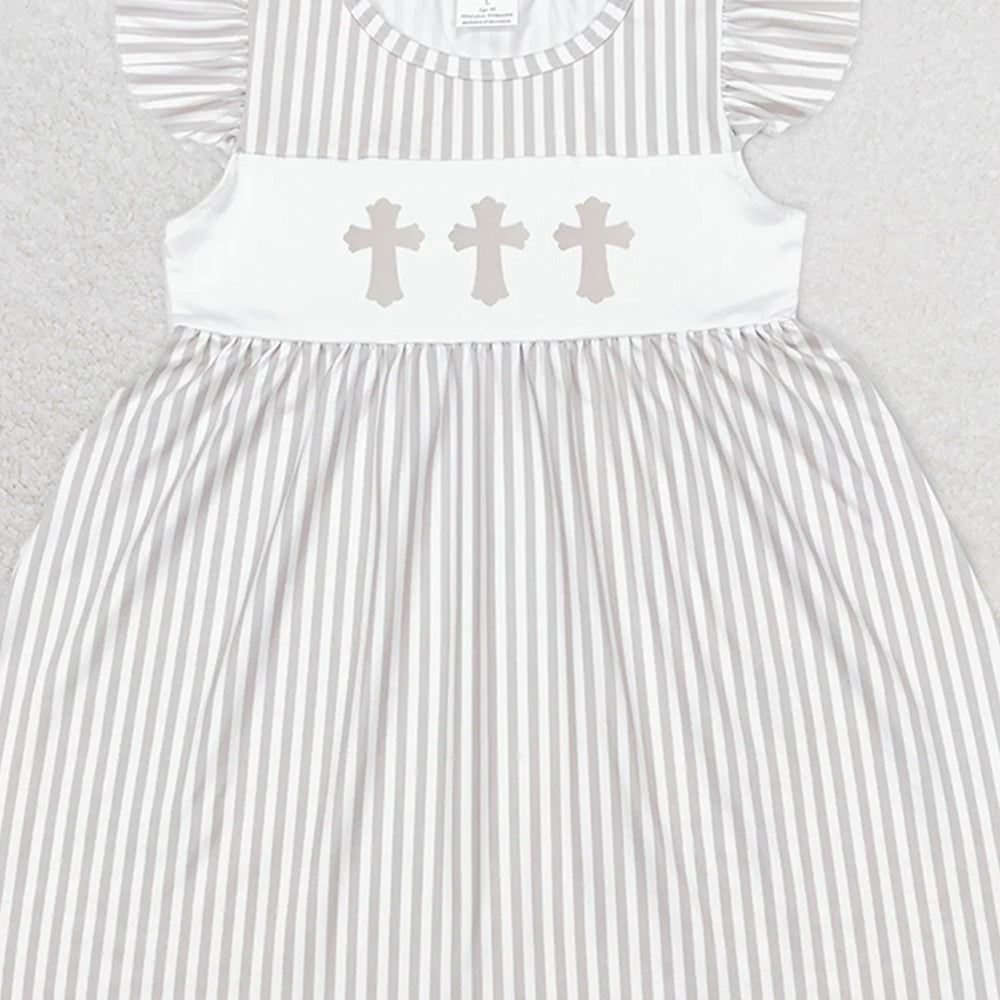 GSD0568  Cross brown and white striped flying sleeve dress