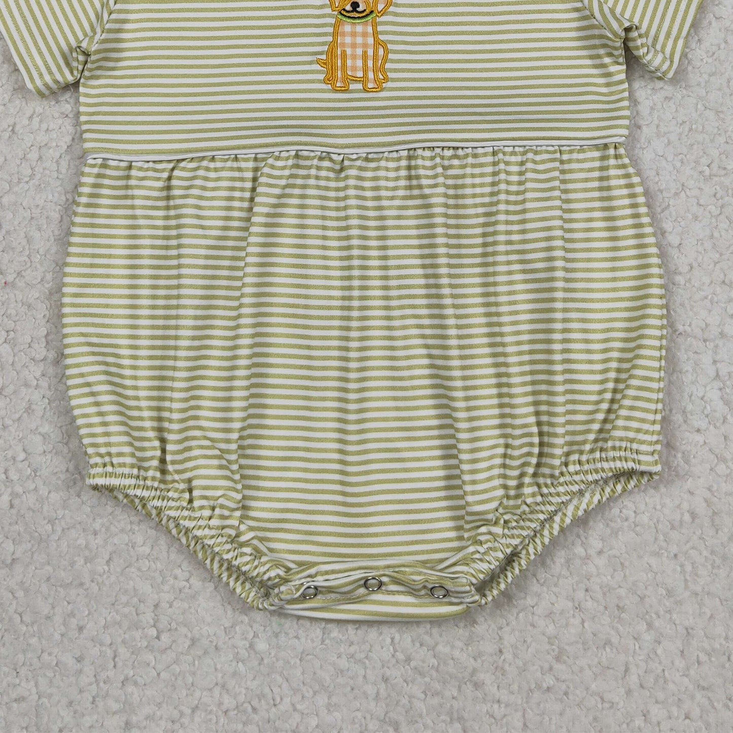 SR4140 RTS NO MOQ （In stock）Short sleeves dog embroidery stripe baby boy romper