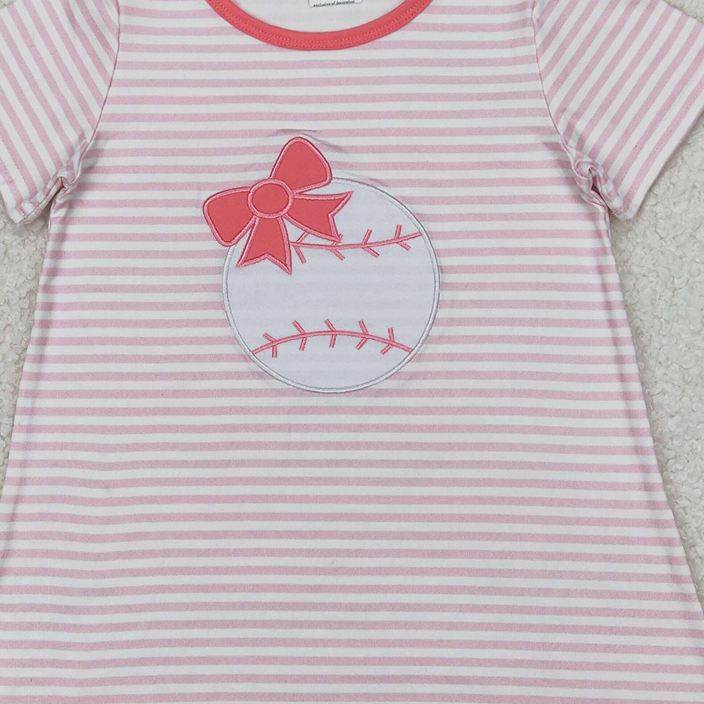 5.28  GSD2221 RTS NO MOQ Baby Girls Summer Dress Pink stripe baseball bow baby girls summer dresses