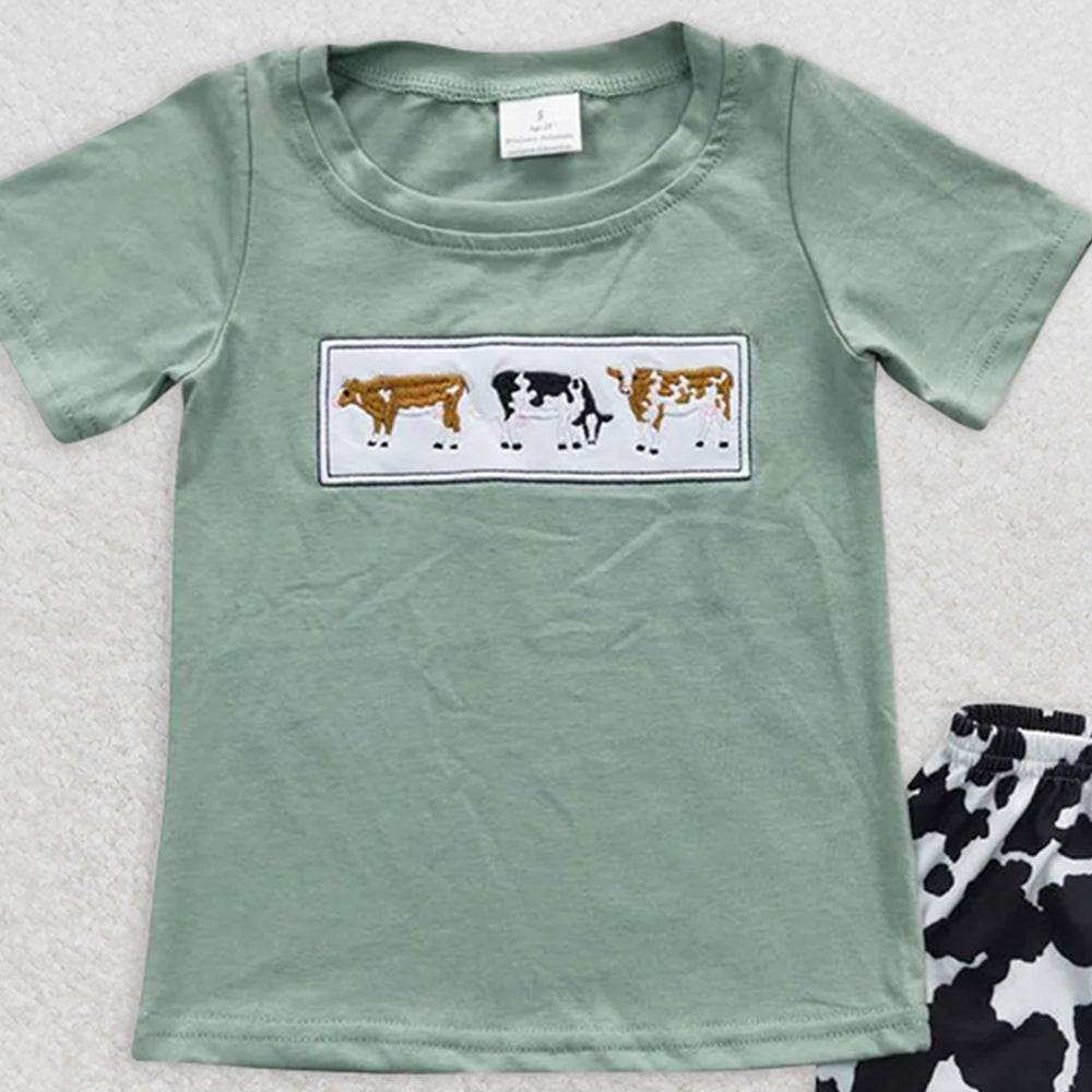 BSSO0264 RTS NO MOQ Baby Boys Summer Boys Outfits Baby Boys Cow Western Summer Shorts Sets