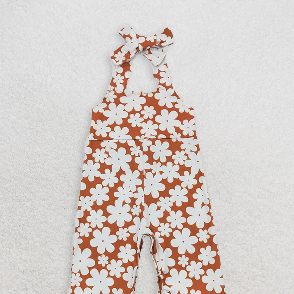 USA Shop (in stock)SR0315 RTS NO MOQ Baby Girls Summer Jumpsuits Baby Girls Flowers Strap Bell Bottom Jumpsuits