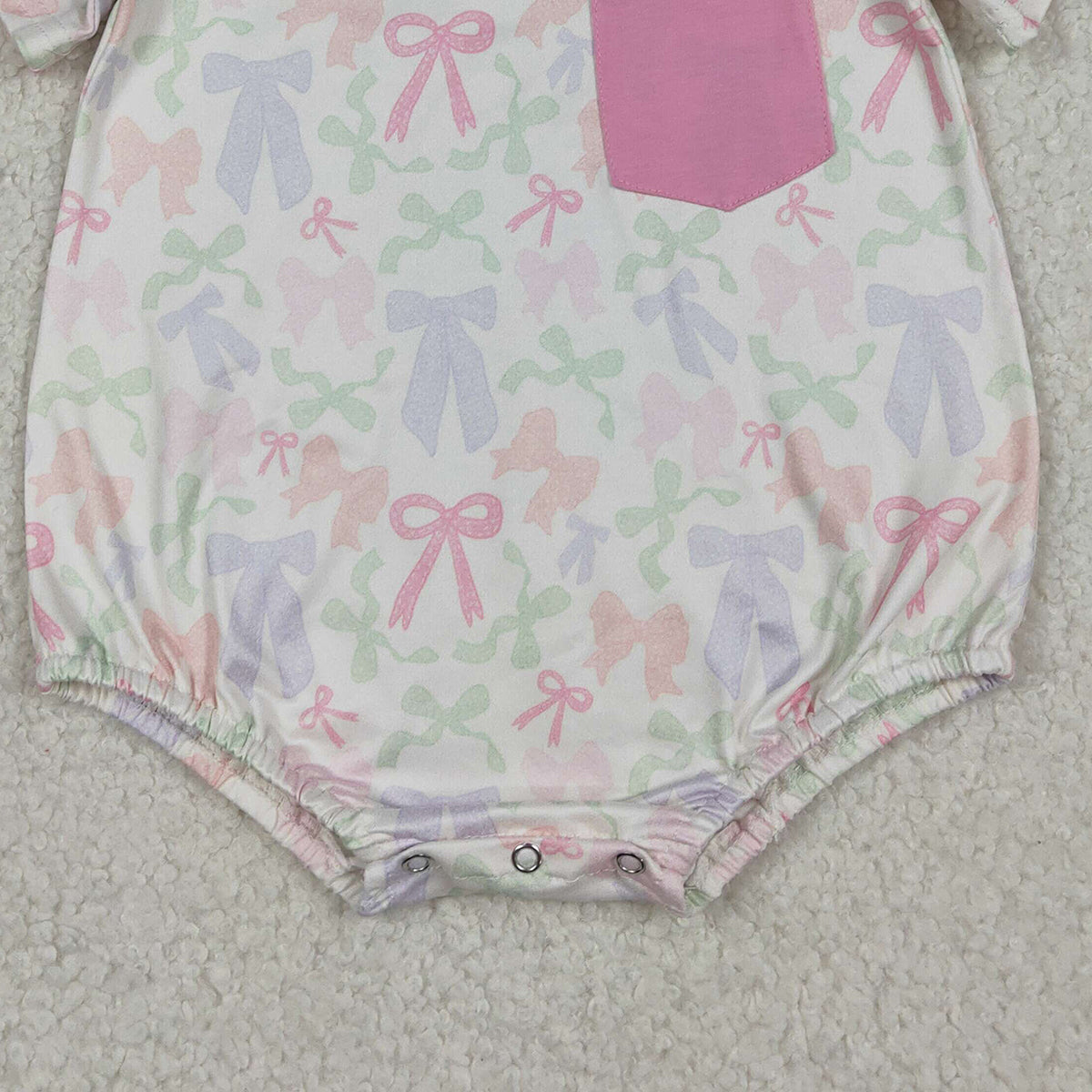 1.9 RTS NO MOQ （In stock）SR3731 Baby Girls Short Sleeve Colorful Bows Pockets Ruffle Rompers