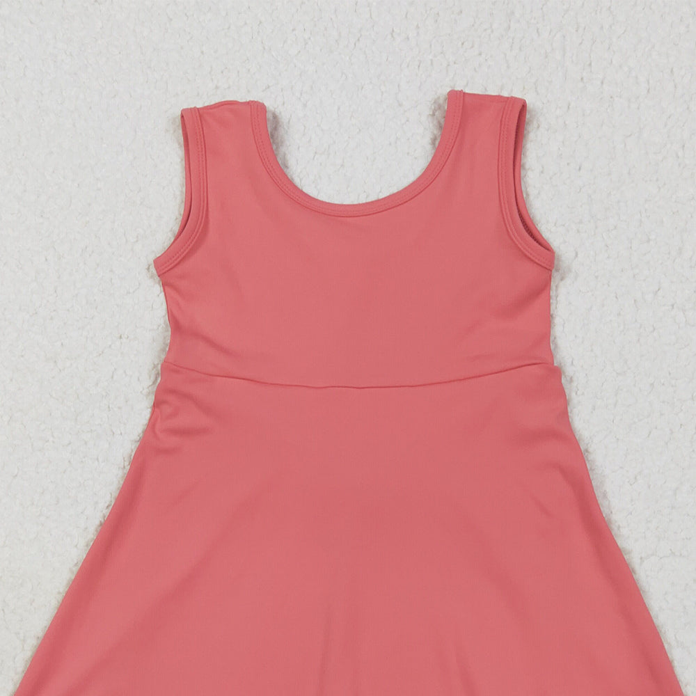 8.12  GSD2350 RTS NO MOQ Baby Girls Summer Yoga Dress Baby Girls Peach Sleeveless Yoga Active Knee Length Dresses