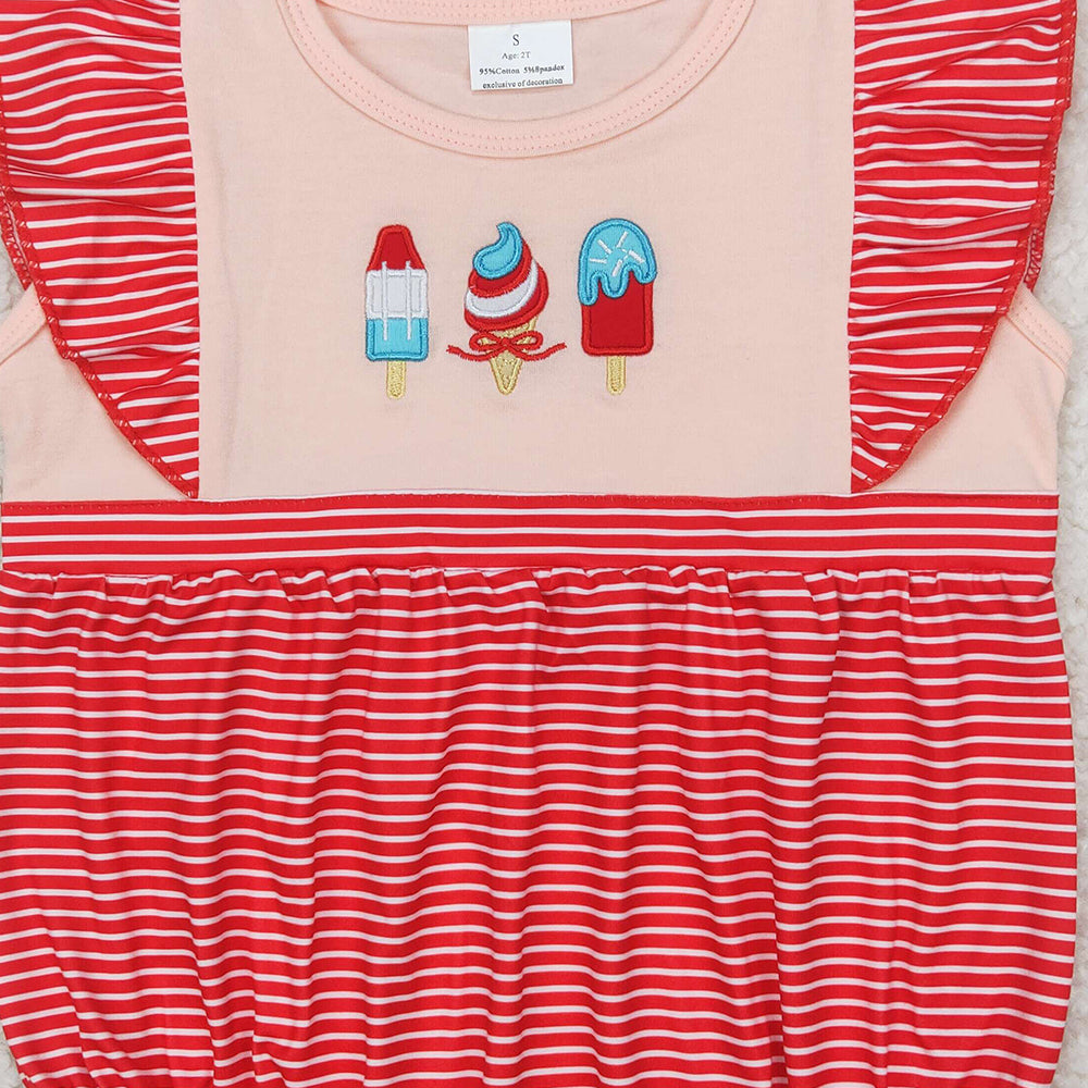 SR2635RTS NO MOQ Baby Girls Summer Romper Red Stripe Popsicle Design Cute Infant Outfit for Warm Weather