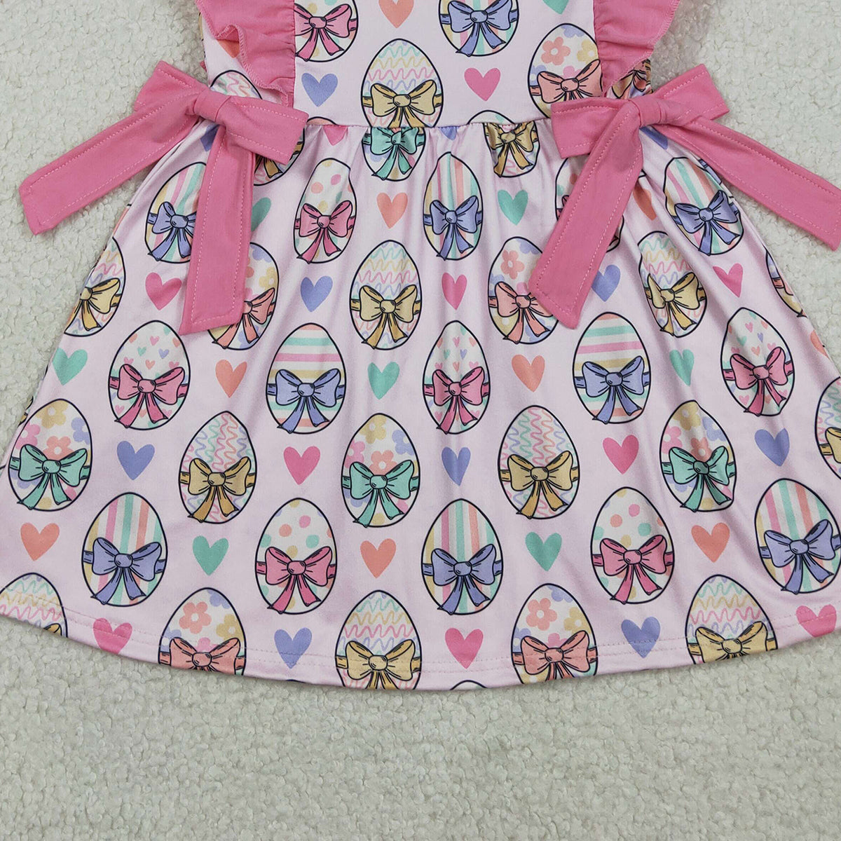 2.9 RTS NO MOQ （In stock）GSD3537 Kids Clothing for Girls Baby Girls Easter Flutter Sleeves Colorful Heart Eggs Knee Length Dresses
