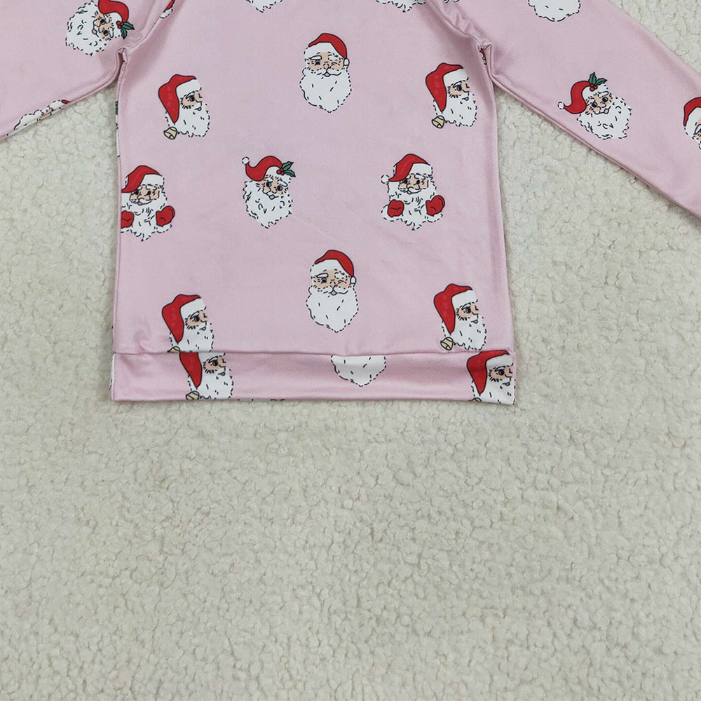 8.23 RTS NO MOQ （In stock）GT1111 Baby Girls Long Sleeve Tops Baby Girls Pink Santa Snowflake Christmas Tee Shirts Top