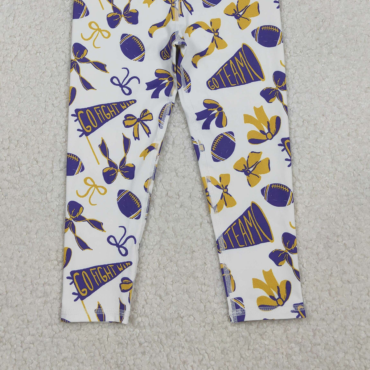 11.5 RTS NO MOQ （In stock）P0848 Baby Girls Purple Yellow Go Team Footballs Bows Yoga Legging Pants