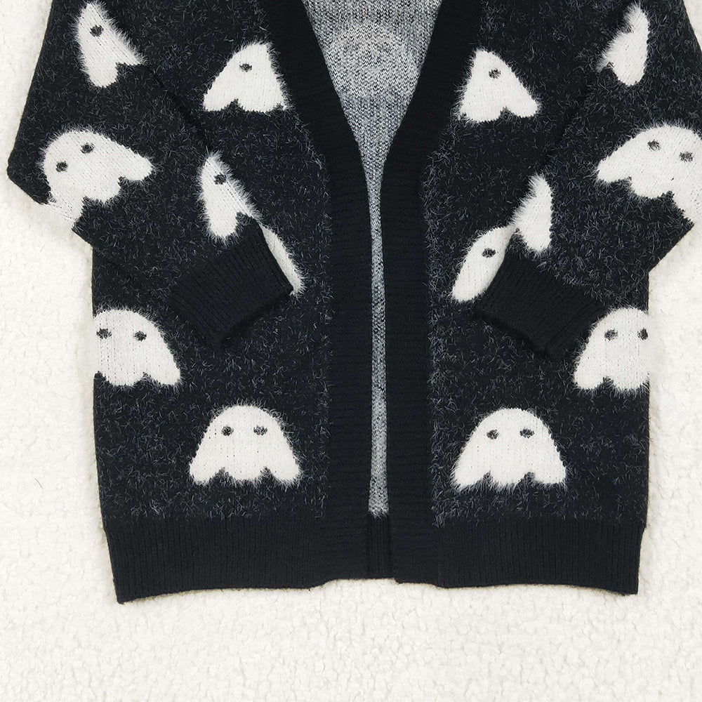 RTS NO MOQ （In stock） GT0649  Baby Girls Halloween Black Ghost Long Sleeve Sweaters Cardigans