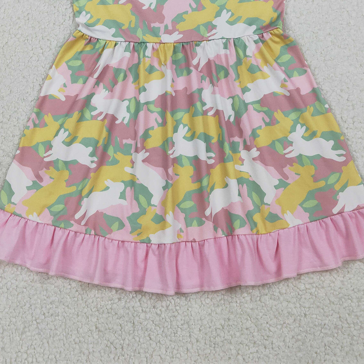 1.14 RTS NO MOQ （In stock）GSD3286 Baby Girls Short Sleeve Rabbits Camo Easter Ruffle Knee Length Dresses