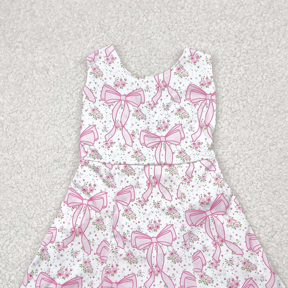GSD2199RTS NO MOQ Baby Girls Summer Yoga Dress Kids Girls Sleeveless Pink Floral Bow Athletic Dresses - Soft Comfortable Lightweight Clothing for Active Girls