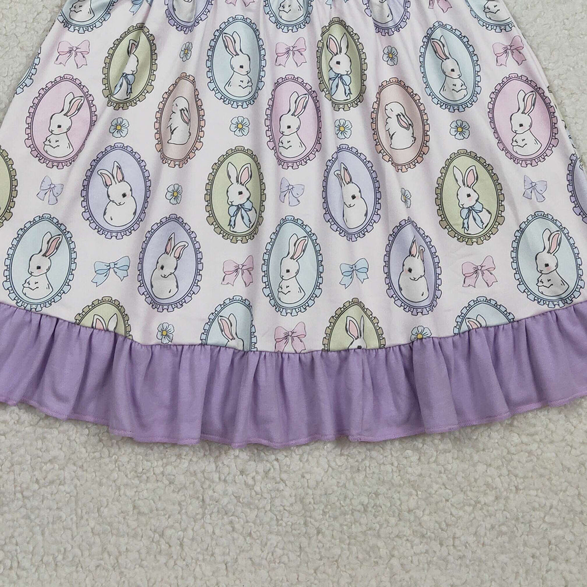 2.3 RTS NO MOQ （In stock）GSD2863 Baby Girls Bows Rabbits Easter Ruffle Knee Length Dresses