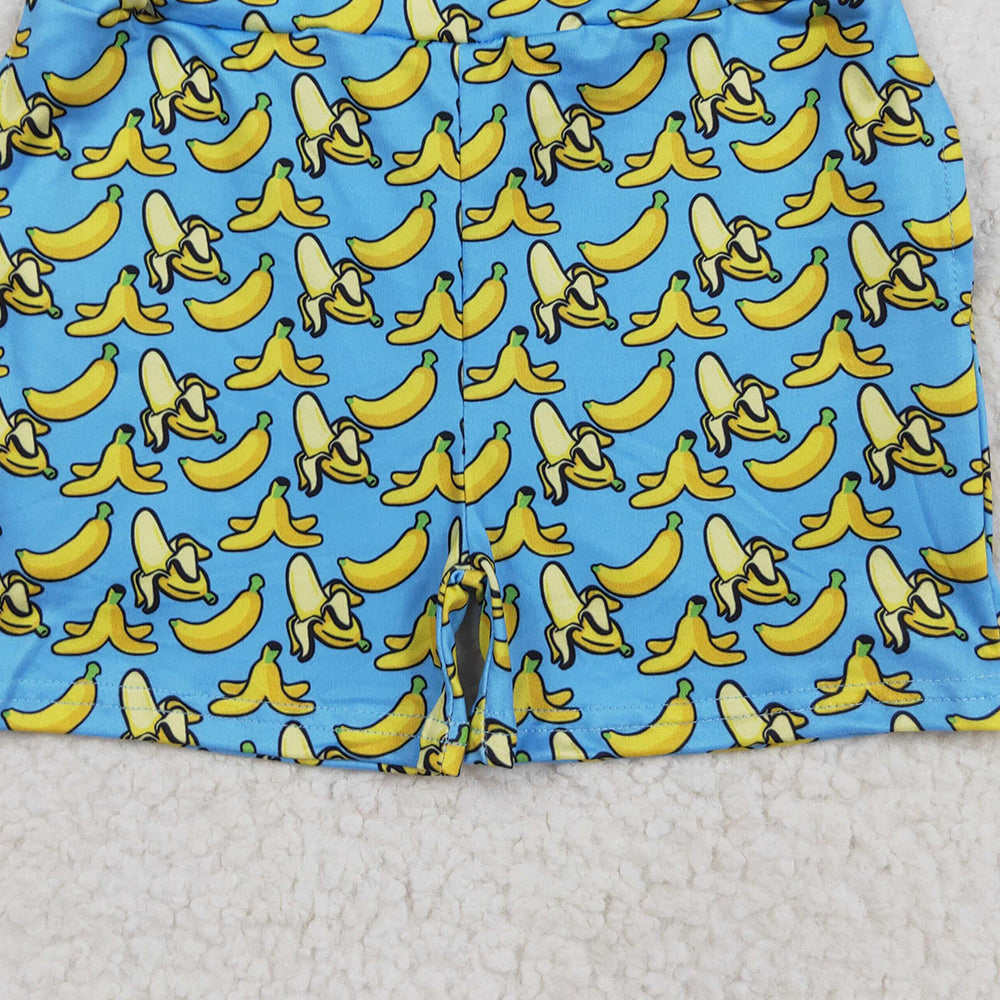 RTS NO MOQ （In stock）SS0634 Baby Girls Pants Baby Girls Blue Bananas Plaid Summer Shorts Bottom