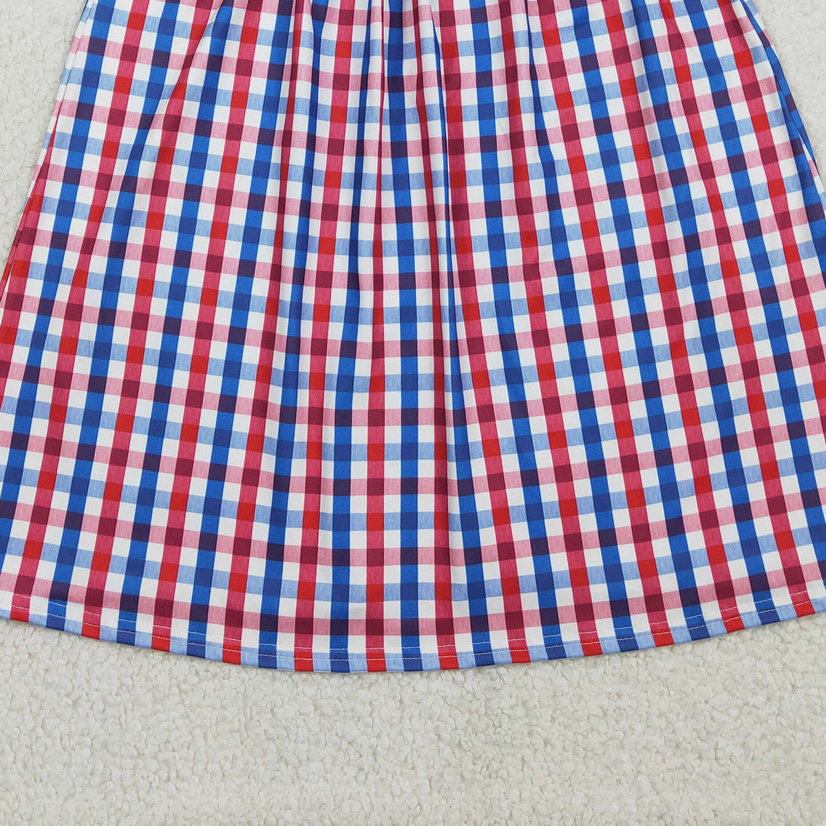 2.2 RTS NO MOQ （In stock）GSD3506 Baby Girls Smocked Flags Red Blue Checked 4th Of July Knee Length Dresses