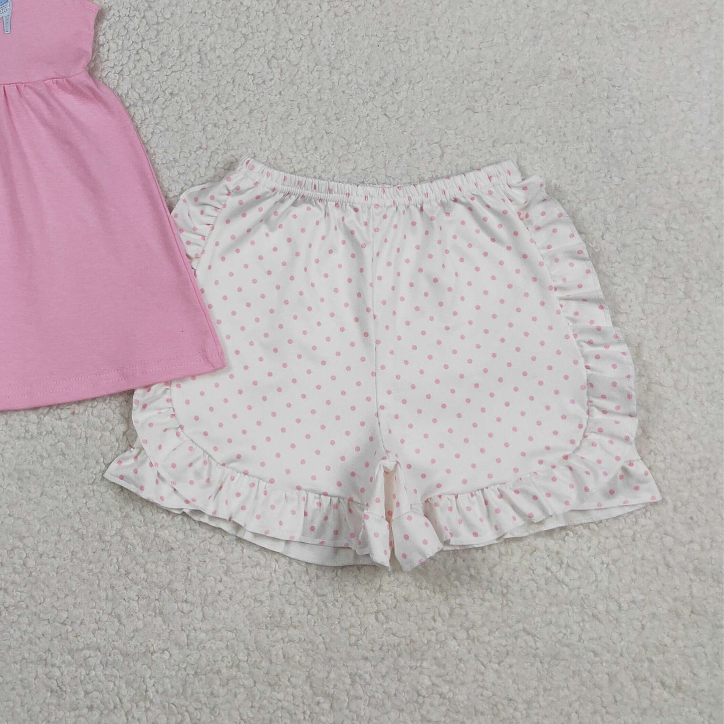 GSSO1186 RTS NO MOQ （In stock ）Embroidery Princess Baby Girls Flutter Sleeve Tunic Ruffle Shorts Clothes Sets