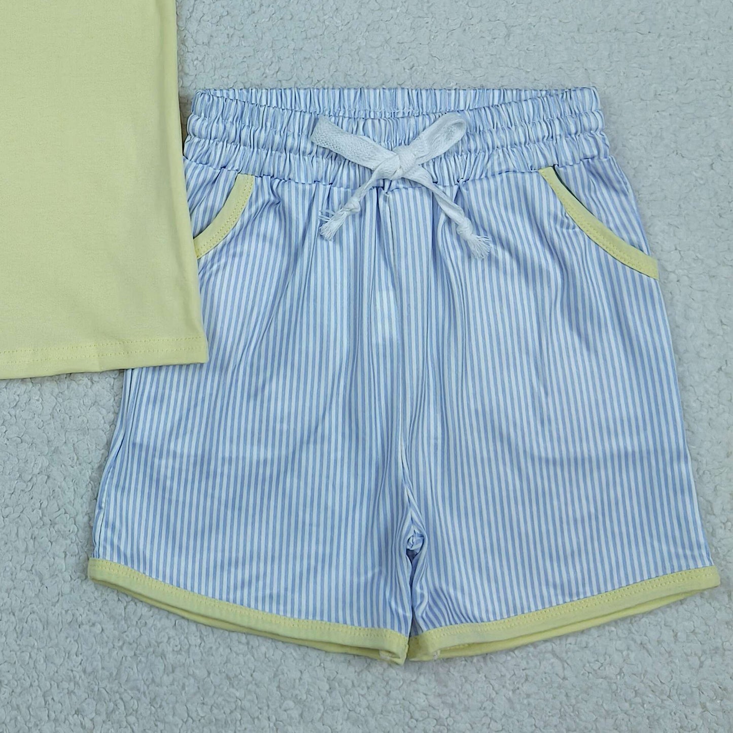 BSSO1968 RTS NO MOQ （In stock ）Embroidery top shorts kids boys summer outfits