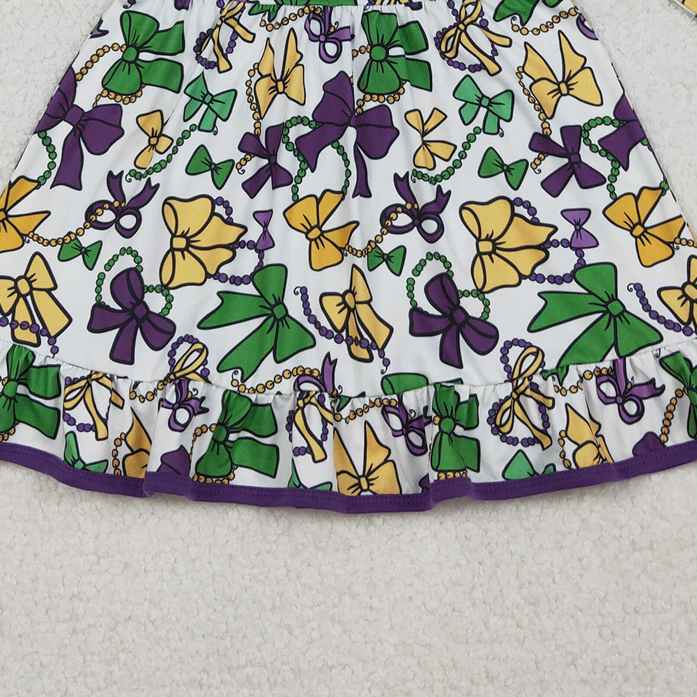10.10 RTS NO MOQ （In stock）GLD1320 Baby Girls Winter Dress Baby Girls Mardigras Bows Masks Ruffle Knee Length Dresses