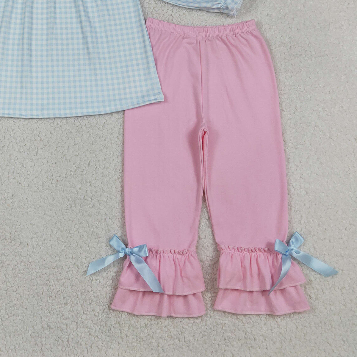 12.19 RTS NO MOQ （In stock）GLP2925 Embroidery Dancer Shoes Baby Girls Checked Tunic Ruffle Pants Clothes Sets