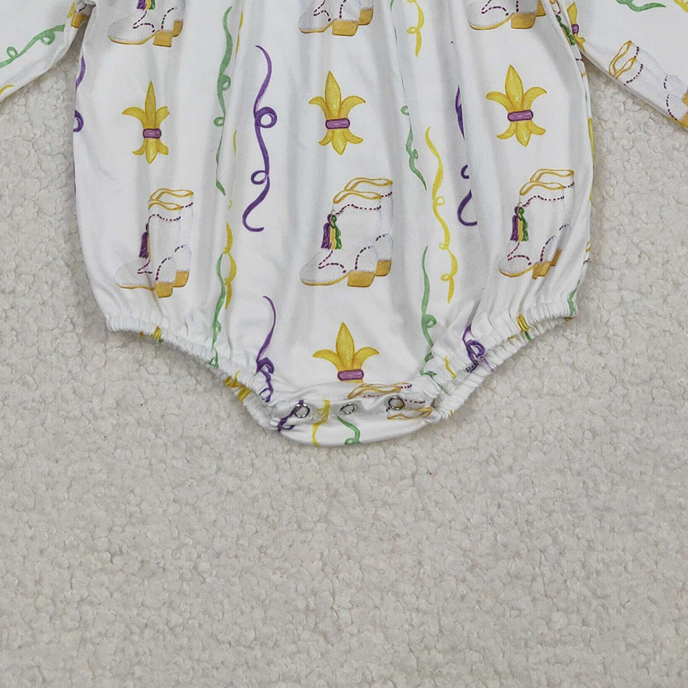 9.29 RTS NO MOQ （In stock）LR2042 Baby Girls Winter Rompers Baby Infant Girls Mardigras Anchors Boots Stripe Ruffle Rompers