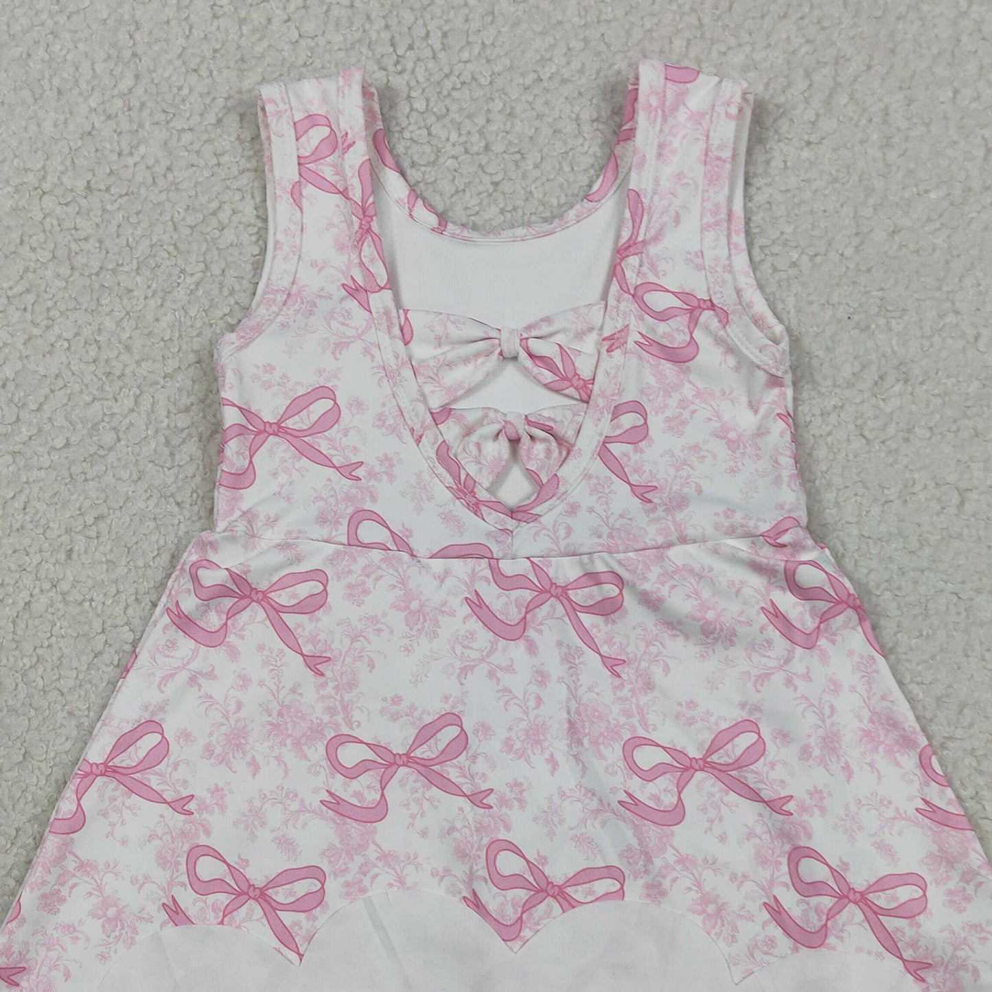 GSD2572 RTS NO MOQ （In stock ）Sleeveless floral pink bow girls summer athletic dress