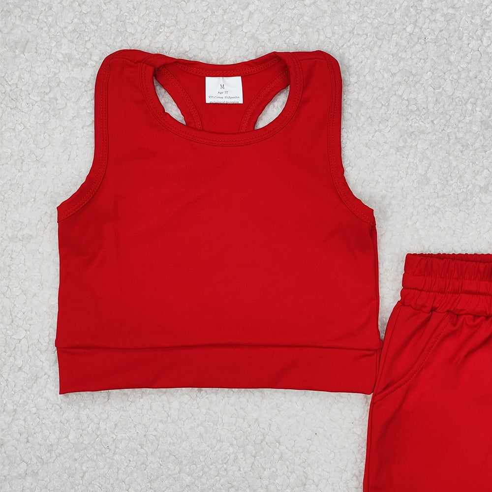 GSSO2131New Rts No Moq 8-9 Days By Air Arrived it Sleeveless red top pockets shorts girls active wear clothes