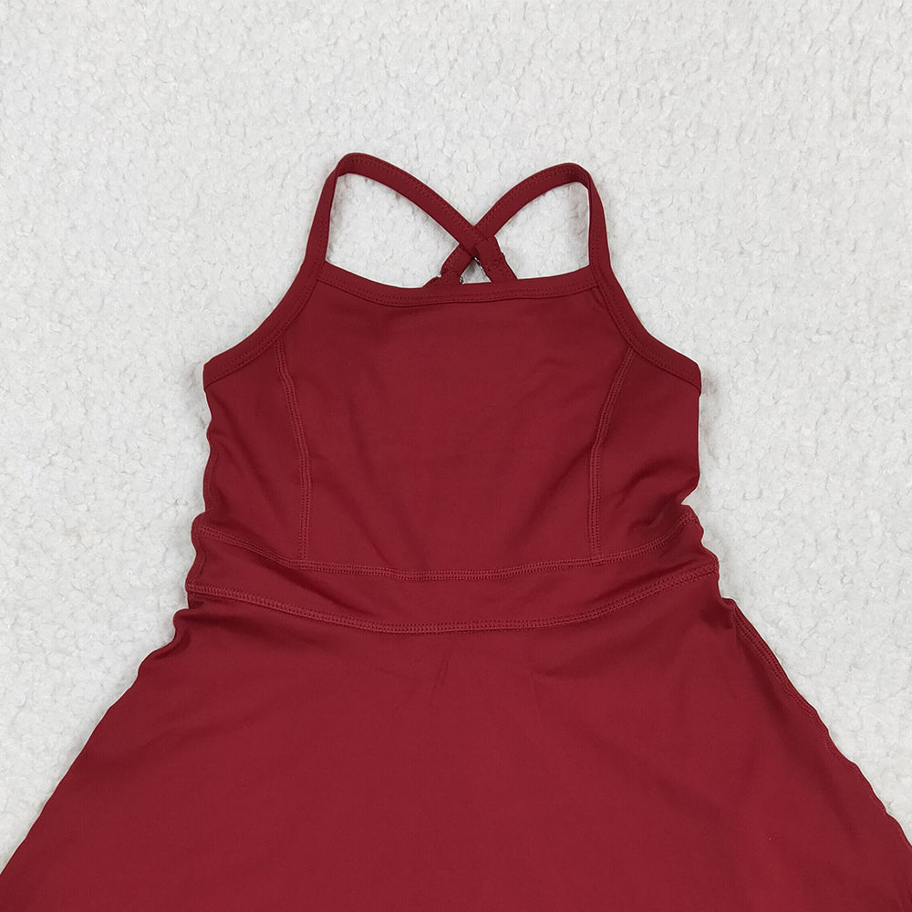 USA Shop (in stock)S0568 Baby Girls Summer Yoga Dress Baby Girls Dark Red Strap Shorts Yoga Knee Length Athletic Dresses