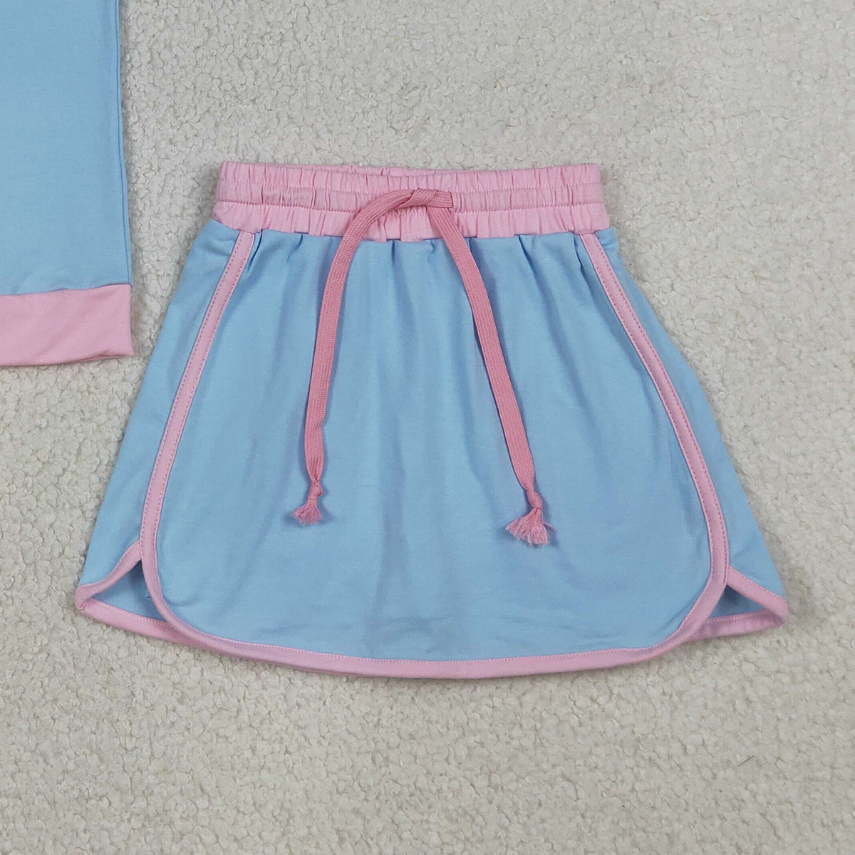 3.31 RTS NO MOQ （In stock）GSD3671 Light blue pink cotton top skirt kids girls summer outfits