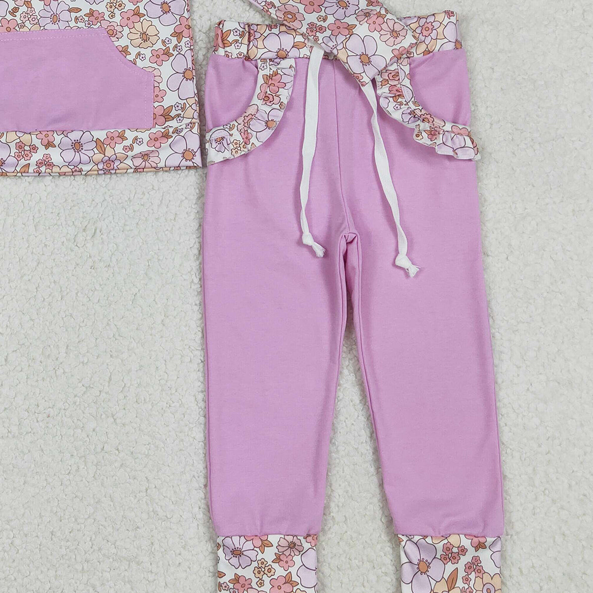1.8 RTS NO MOQ （In stock）GLP3281 Baby Girls Colorful Flowers Zip Pocket Pullovers Jogger Pants Clothes Sets