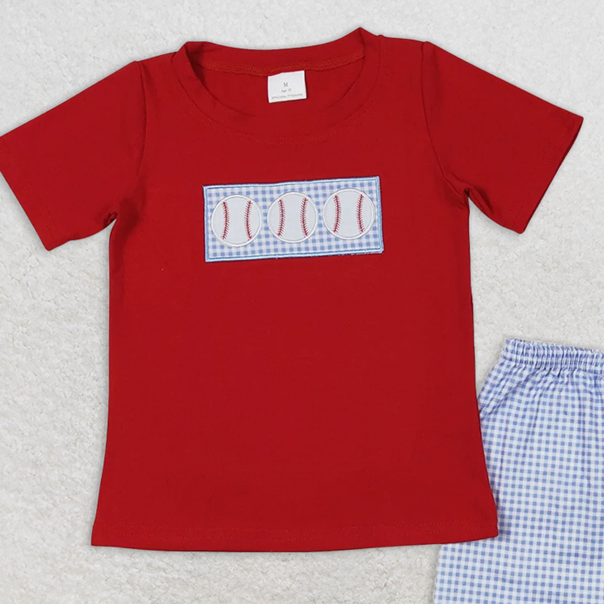 BSSO0405 RTS NO MOQ Baby Boys Summer Boys Outfits Baby Boys Baseball Red Tee Shirt Shorts Outfits Clothing Sets