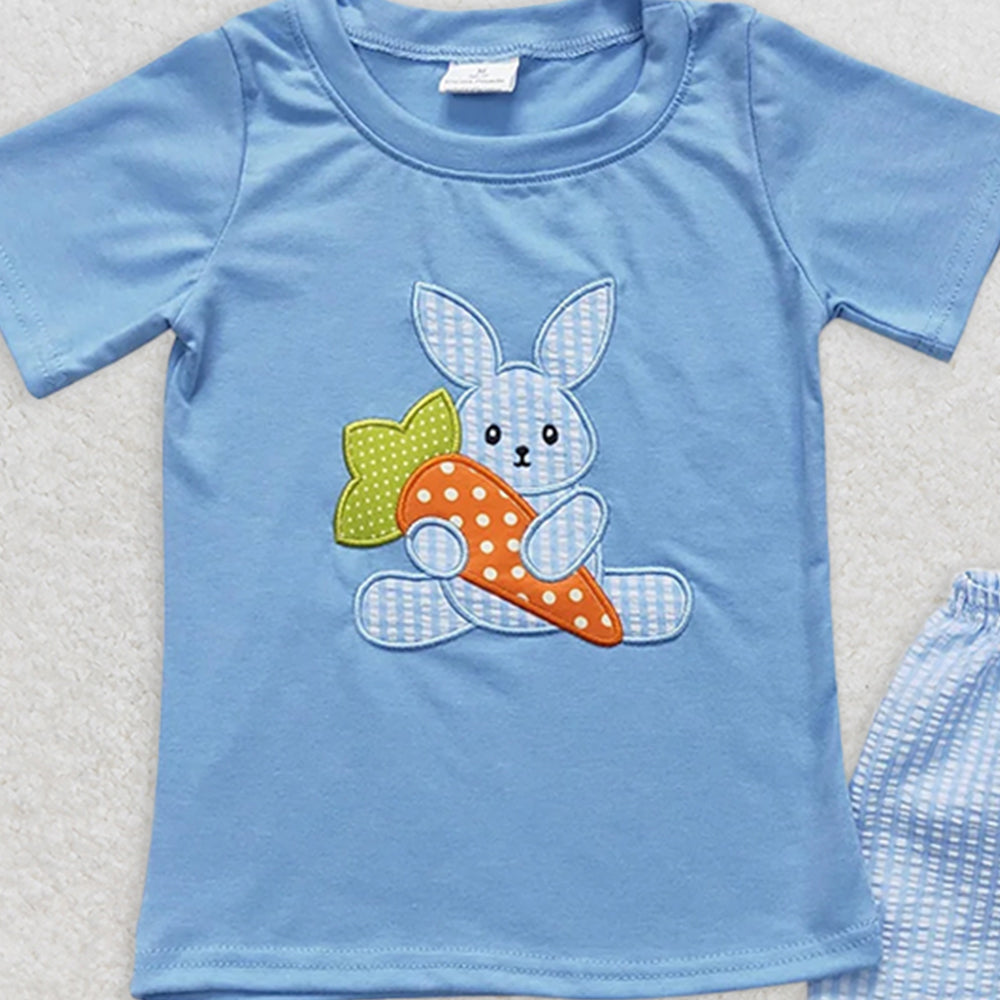 BSSO0087RTS NO MOQ Baby Boys Summer Boys Outfits  Embroidery  Baby Boys Easter rabbit shorts sets clothes sets