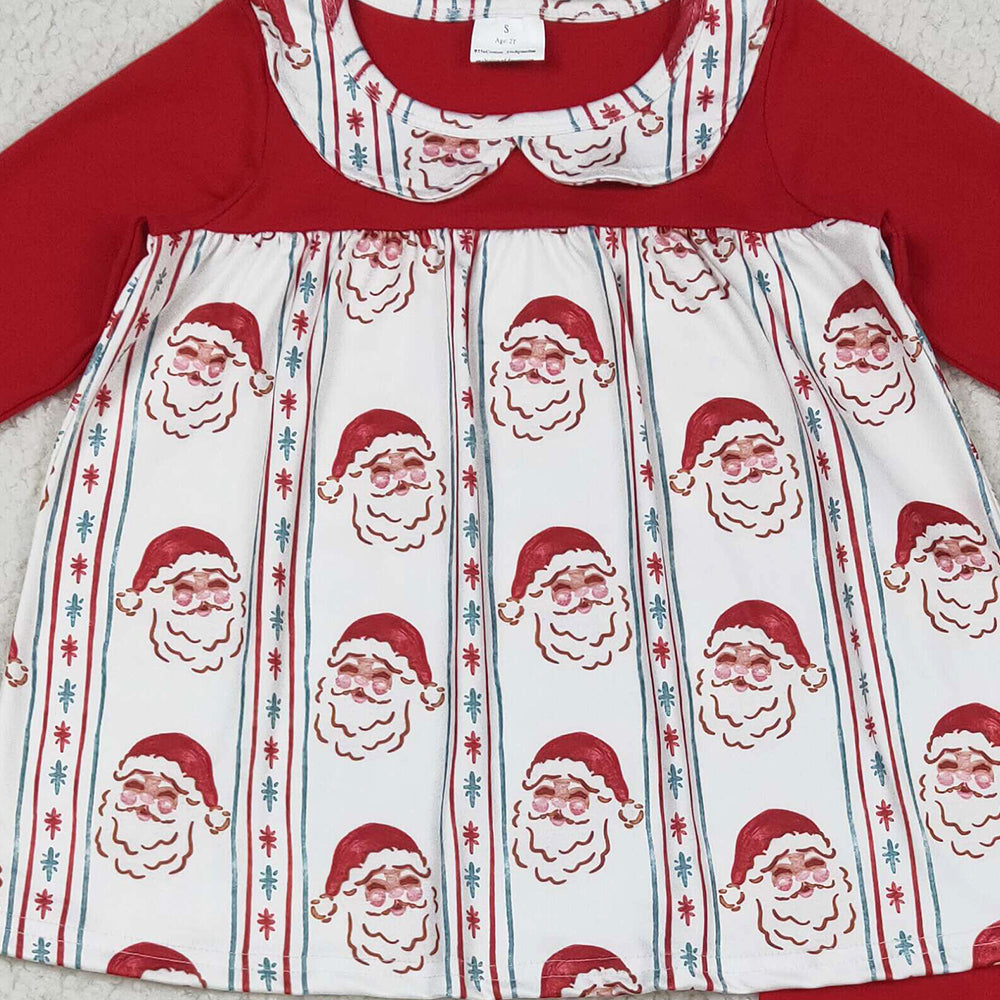 RTS NO MOQ （In stock）GLP2500 Baby Girls Winter Outfits Baby Girls Red Christmas Santa Stripes Tunic Ruffle Legging Pants Sets