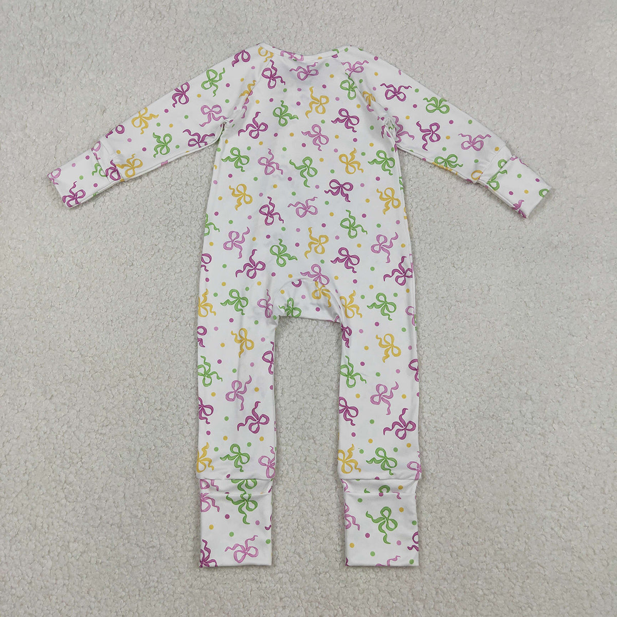 12.2 RTS NO MOQ （In stock）LR2735 Baby Girls Winter Rompers Baby Girls Mardigras Bows Polka Dots Two Way Zip Convertible Rompers