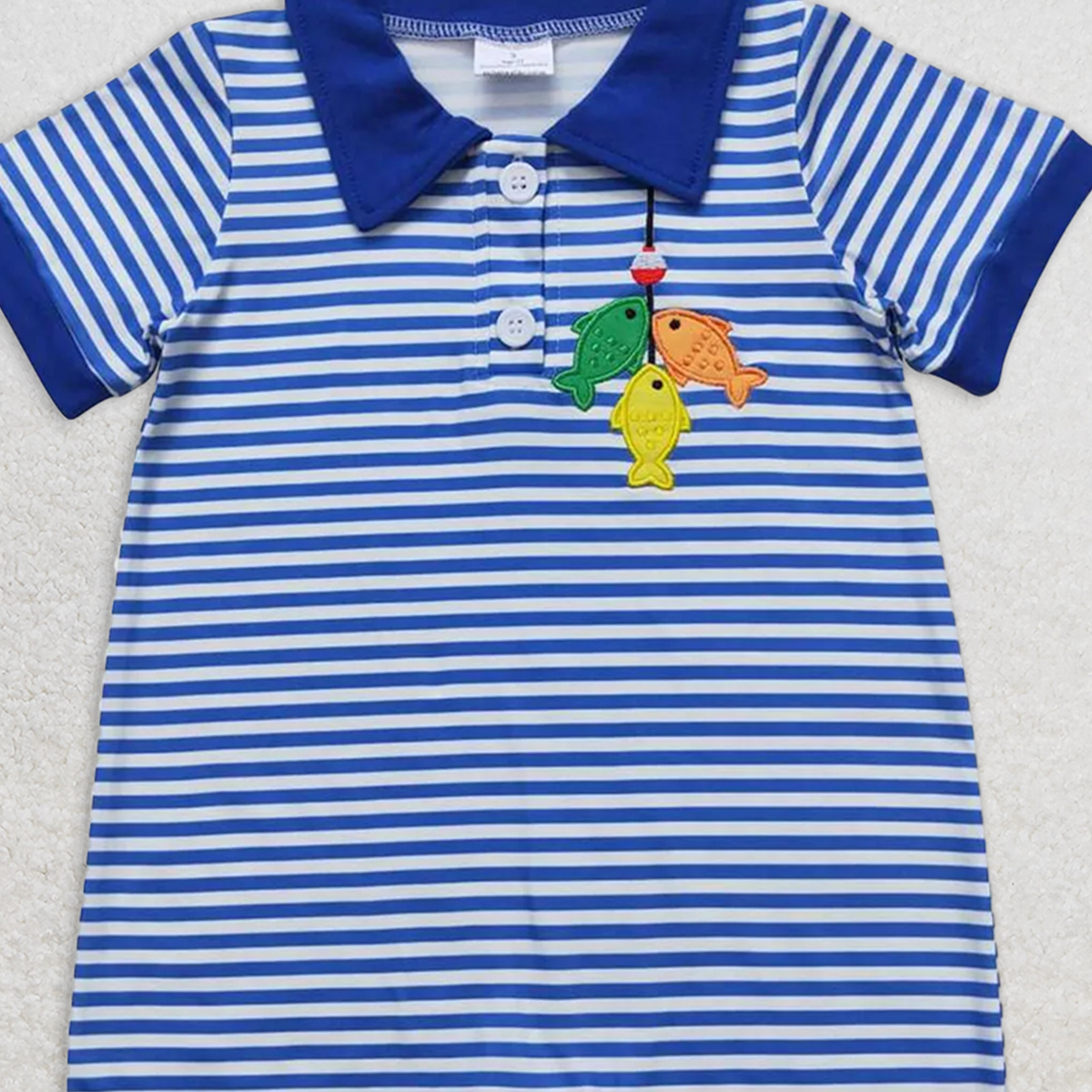 SR1045 RTS NO MOQ Baby Boys Summer Rompers Baby Boys Fishing Blue Stripes Sibling Brother Summer Clothes Sets