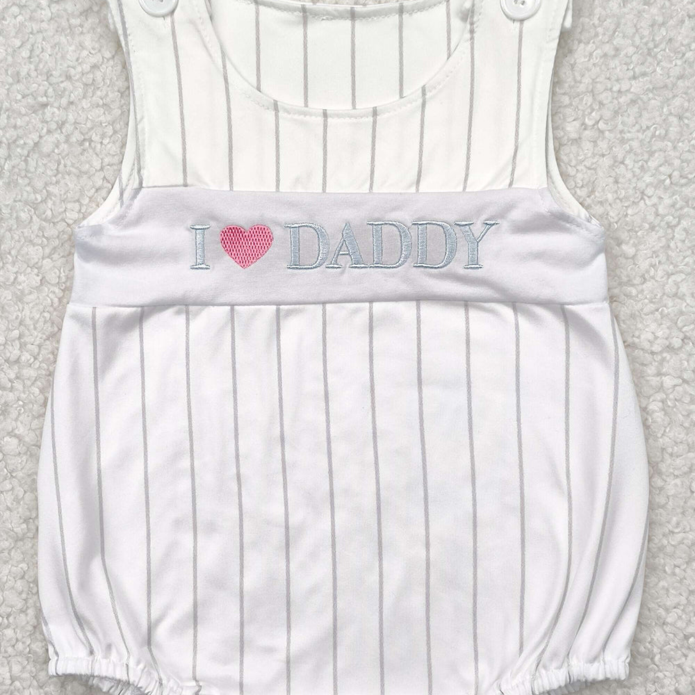 7.18  SR2947 RTS NO MOQ Baby Boys Summer Rompers Embroidery Baby Infant Boys Sleeveless I LOVE DADDY Stripe Rompers