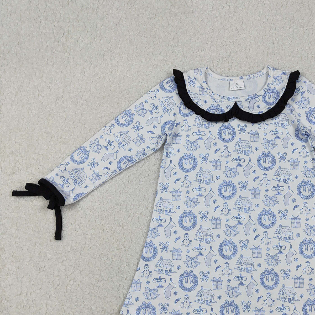 11.1 RTS NO MOQ （In stock）GLD1346 Baby Girls Winter Dress Baby Girls Snowmen Holly Christmas Collar Knee Length Dresses