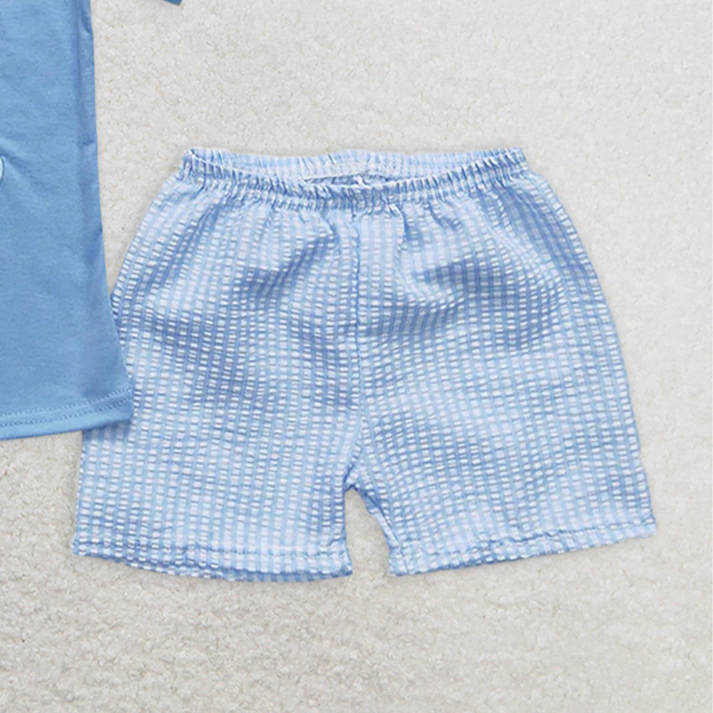 BSSO0087RTS NO MOQ Baby Boys Summer Boys Outfits  Embroidery  Baby Boys Easter rabbit shorts sets clothes sets