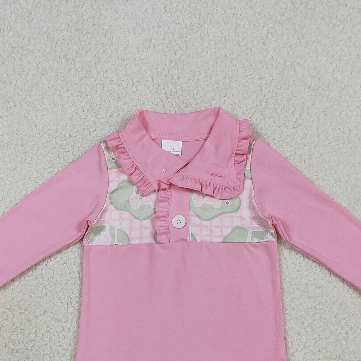 1.21 RTS NO MOQ （In stock）GT1402 Baby Girls Pink Checked Golf Flags Button Polo Shirts Top