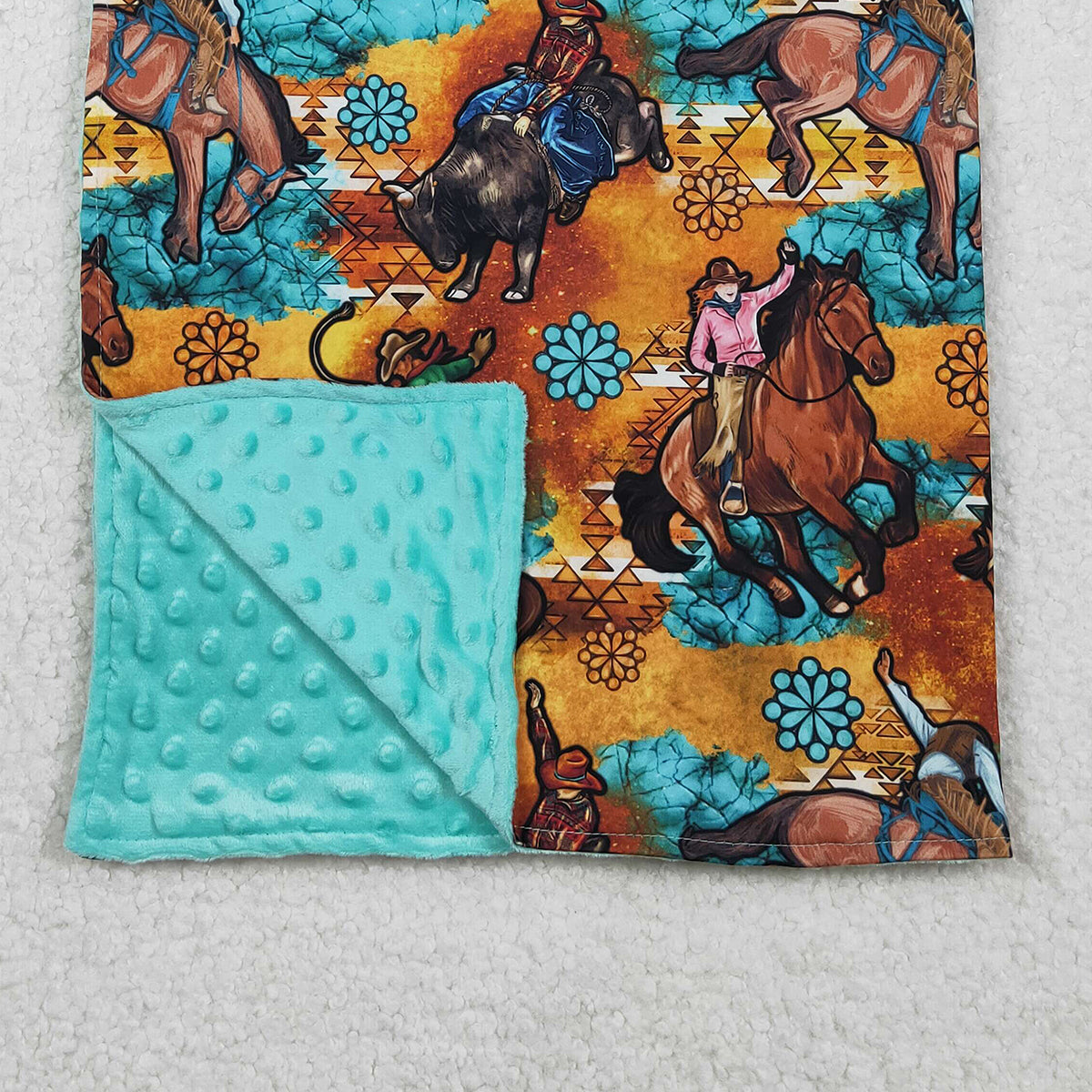 11.18 RTS NO MOQ （In stock）BL0163 Baby Toddler Children Western Horse Rodeos Minky Blankets