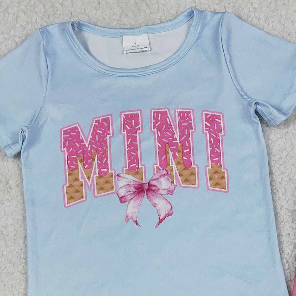 12.26 RTS NO MOQ （In stock）GSPO2107 Baby Girls Sprinkle Drip Mini Bows Top Bell Bottom Pants Clothes Sets