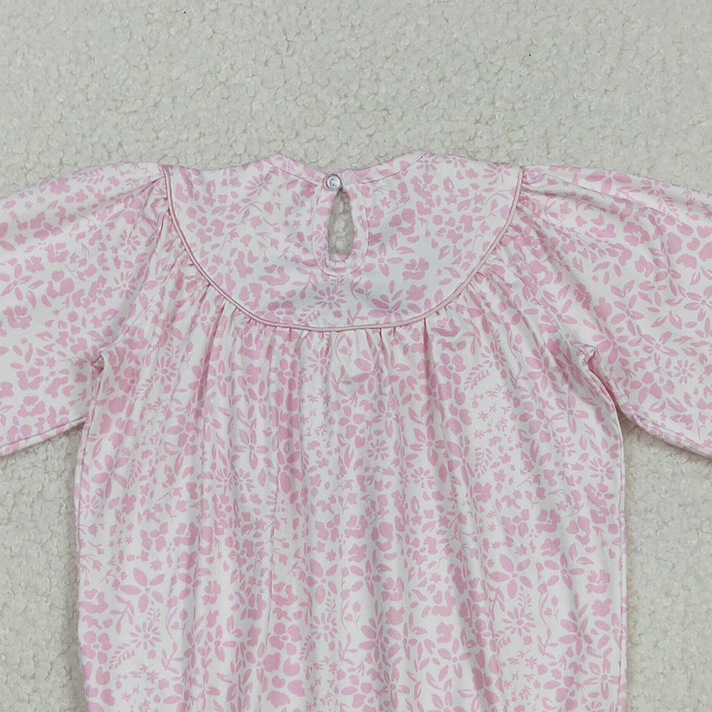 RTS NO MOQ （In stock）LR2184 Baby Girls Winter Rompers Pink Flowers Smocked Rompers Thanksgiving Turkey Outfit