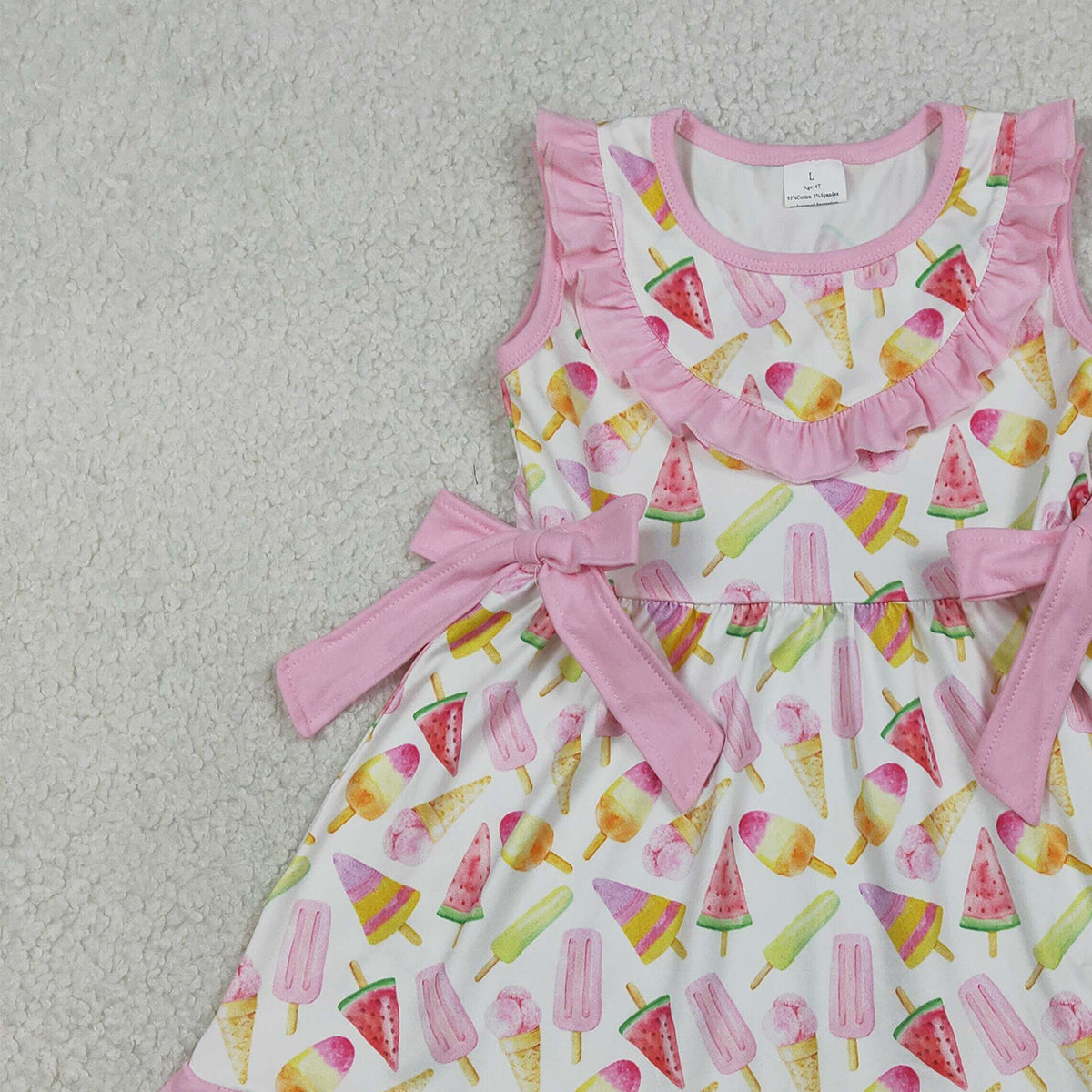 1.15 RTS NO MOQ （In stock）GSD3470 Baby Girls Colorful Popsicle Ice Creams Ruffle Knee length Dresses