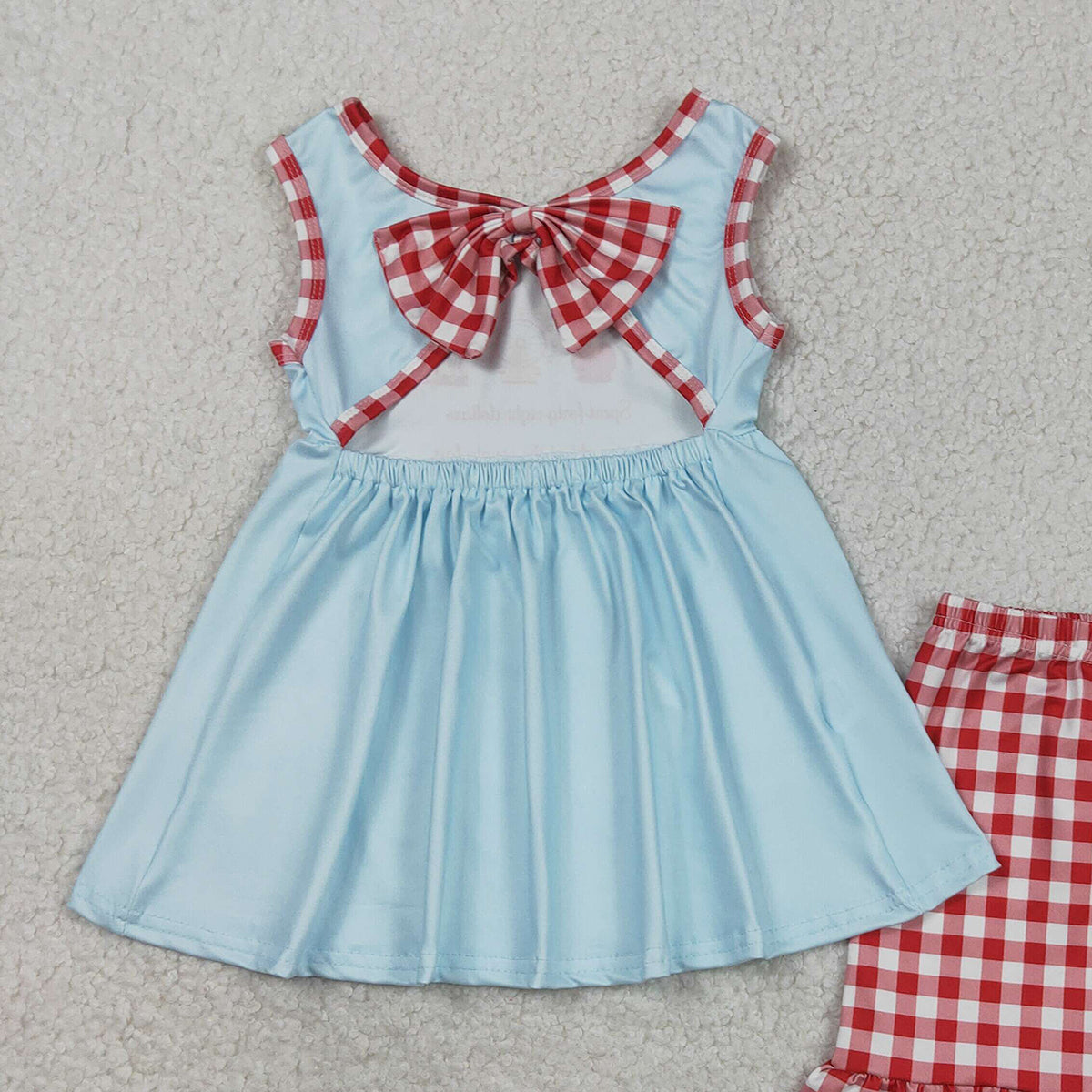 3.17 RTS NO MOQ （In stock）GSSO2544 Kids Clothing for Baby Girls Sleeveless Tunic Top Red Checked Ruffle Short Clothes Set