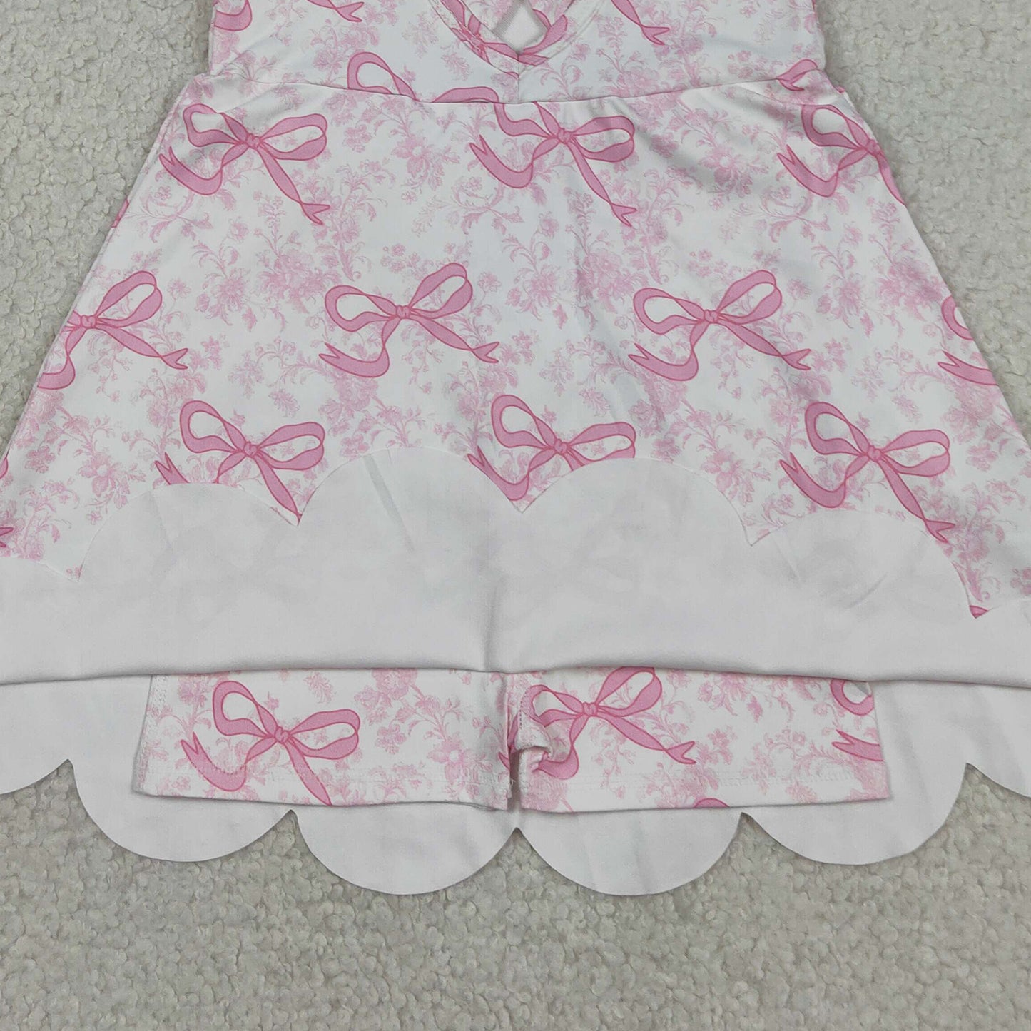 GSD2572 RTS NO MOQ （In stock ）Sleeveless floral pink bow girls summer athletic dress