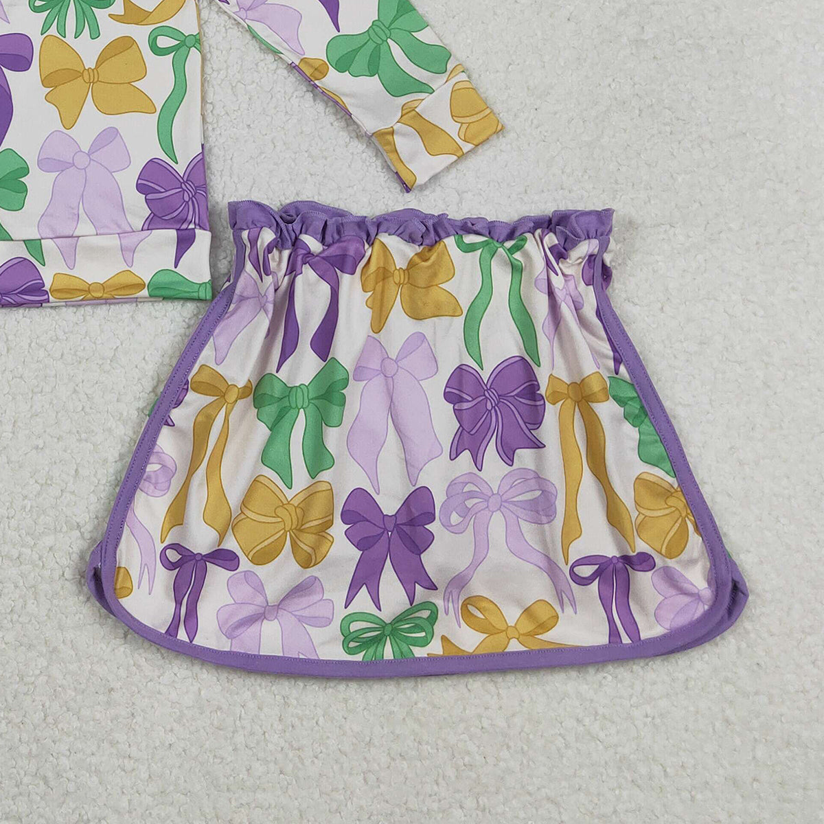 11.12 RTS NO MOQ （In stock）GLD1333 Baby Girls Mardigras Bows Zipper Pullover Skirt Shorts Clothes Sets