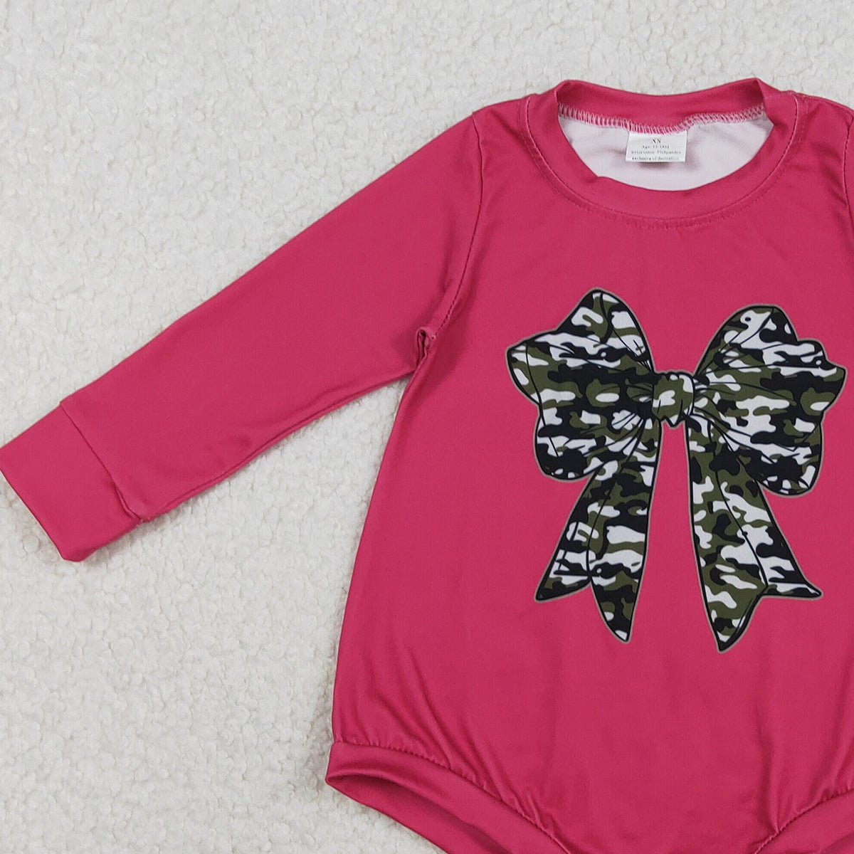 11.20 RTS NO MOQ （In stock）LR2776 Baby Girls Winter Rompers Baby Girls Hot Pink Long Sleeve Olive Camo Bows Southern Rompers