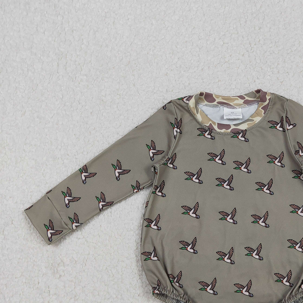 11.6 RTS NO MOQ （In stock）LR2302 Baby Boys Winter Rompers Baby Boys Long Sleeves Ducks Hunting Rompers