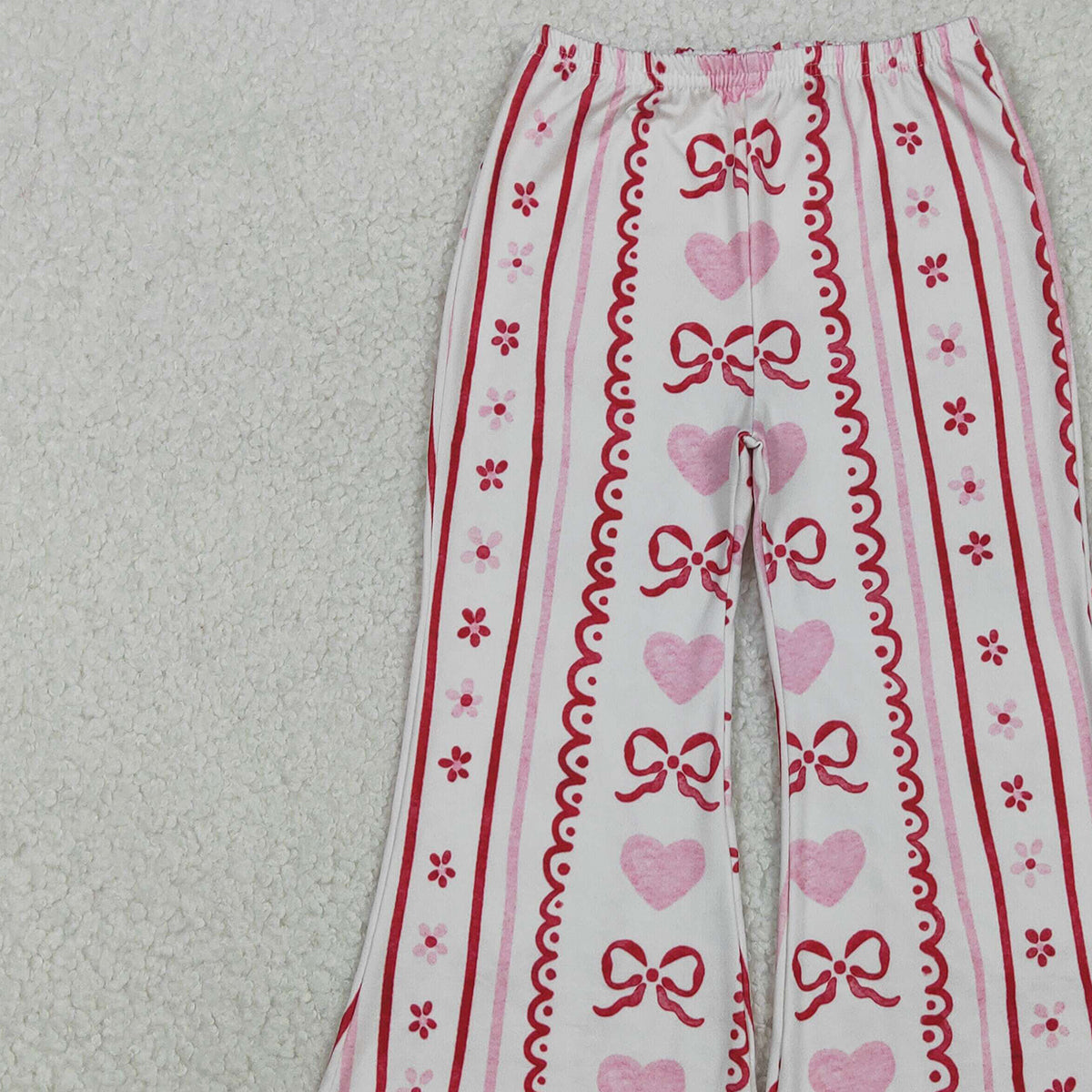 10.29 RTS NO MOQ （In stock）P0894 Baby Girls Bows Hearts Flowers Stripe Valentine Flare Pants Bottom