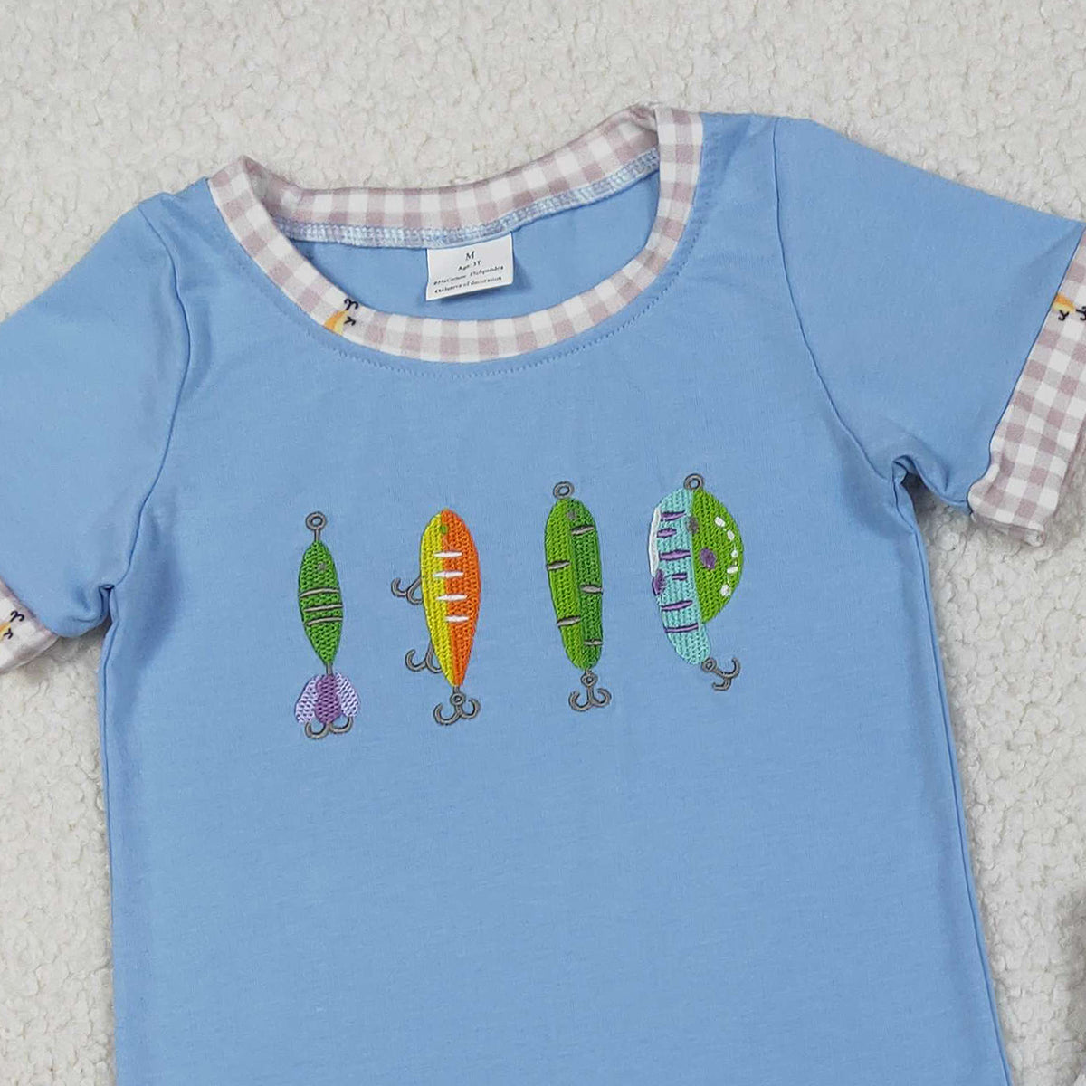 12.16 RTS NO MOQ （In stock）BSSO1617 Embroidery Fishing Baby Boys Top Checked Pockets Shorts Hunting Clothes Sets